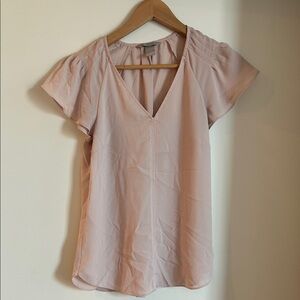 H&M Pale Blush V-Neck Flutter Sleeve Blouse